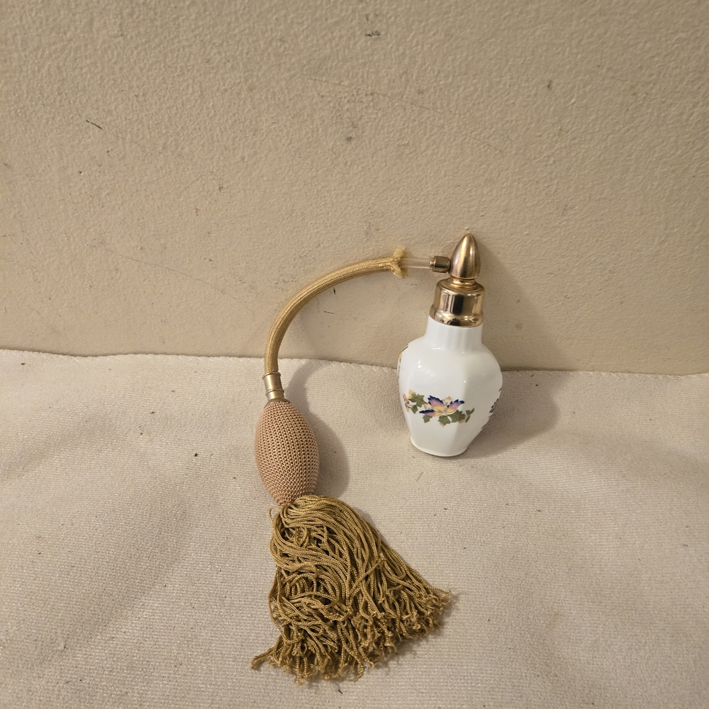 Vintage Aynsley England White Perfume Bottle Atomizer with Floral Design